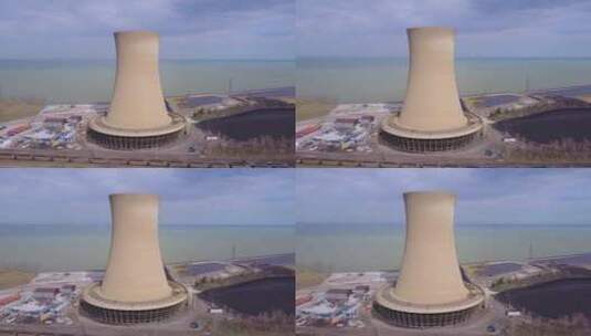 航拍的密歇根湖7号核电站高清在线视频素材下载
