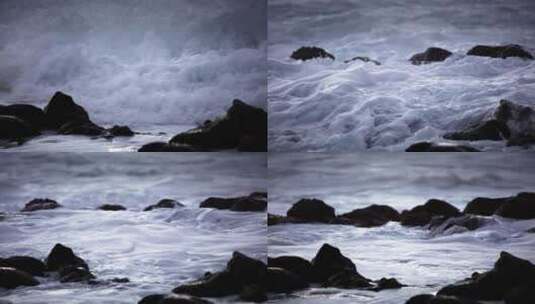 浪花拍打着岩石高清在线视频素材下载