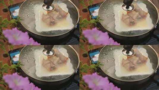 蒸锅清蒸蔬菜鸡肉卷高清在线视频素材下载