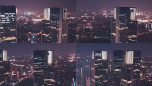 郑州双子塔夜景航拍高清在线视频素材下载