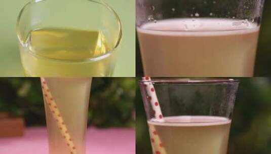 【镜头合集】冲泡果珍果汁饮品吸管玻璃杯高清在线视频素材下载