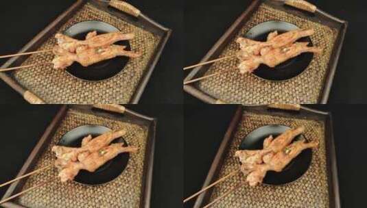 重庆烧烤-烤鸡全翅美食4k视频高清在线视频素材下载