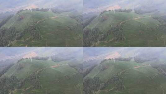 航拍茶山上拉山峰自然风景高清在线视频素材下载