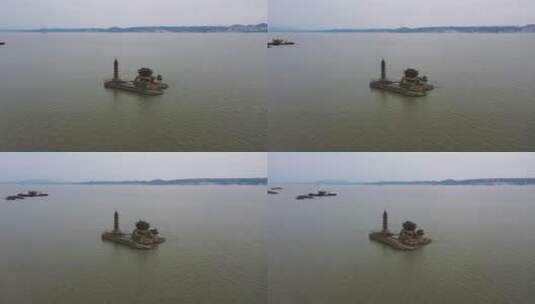 环绕航拍丰水期的鄱阳湖落星墩高清在线视频素材下载