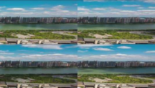 衡阳湘江公铁大桥航拍4k延时摄影高清在线视频素材下载