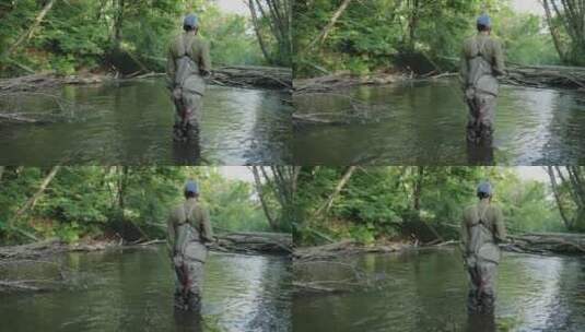 站在河里的渔夫高清在线视频素材下载