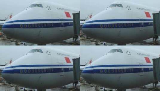 国航747型飞机机头特写高清在线视频素材下载
