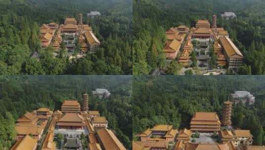 航拍杭州临安西天目山禅源寺由原拉近高清在线视频素材下载