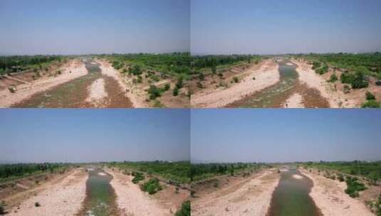 航拍枯水期的河床高清在线视频素材下载