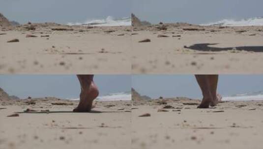 沙滩之上有人走过脚步特写高清在线视频素材下载