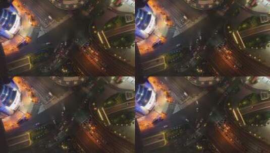 徐家汇夜景俯拍马路高清在线视频素材下载