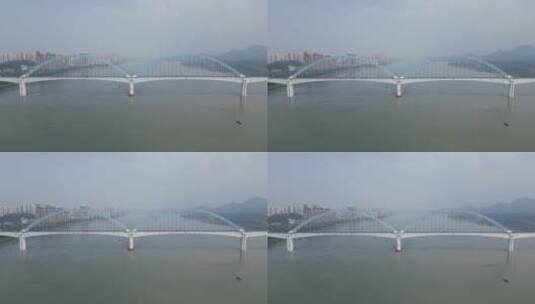 城市航拍跨越长江高铁轨道大桥高清在线视频素材下载