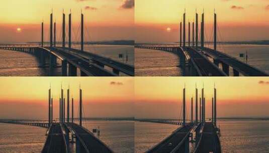 航拍胶洲湾跨海大桥高清在线视频素材下载