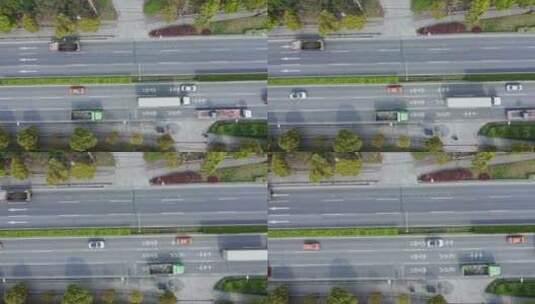 航拍俯视公路车流来往城市交通运输高清在线视频素材下载