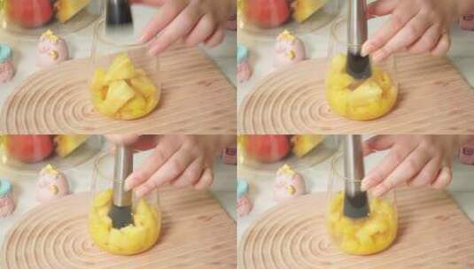 菠萝捣碎菠萝果泥 (高清在线视频素材下载