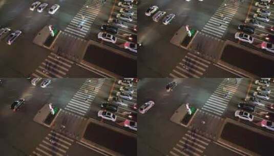 城市夜晚道路人行道行人航拍高清在线视频素材下载