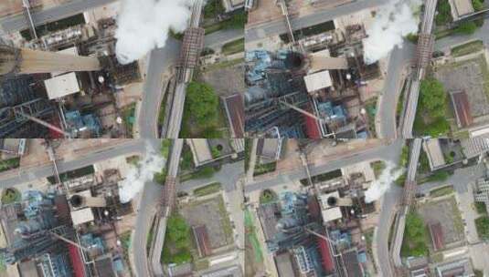 航拍城市环保工业园化工工厂烟囱与设备高清在线视频素材下载