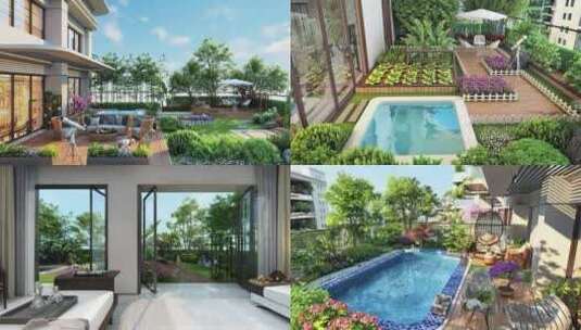 第四代住宅超级大阳台园林景观设计高清在线视频素材下载