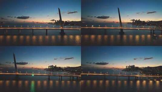 航拍深圳湾大桥夜景高清在线视频素材下载