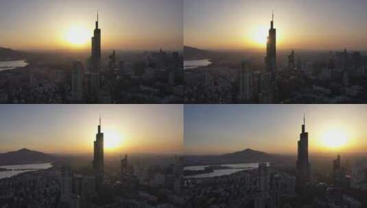 南京日出航拍紫峰大厦高清在线视频素材下载