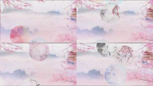 中国风水墨粉色淡雅桃花油纸伞动态舞台背景高清在线视频素材下载