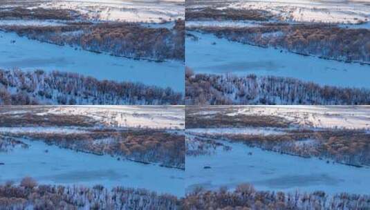 航拍内蒙古亚洲第一湿地雪景高清在线视频素材下载