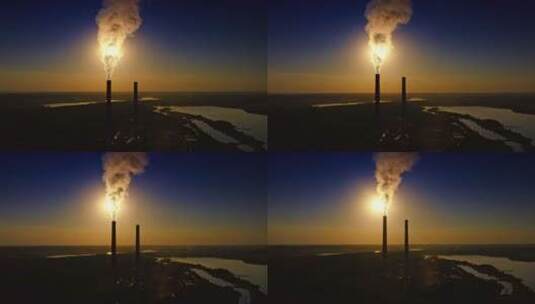 日落时发电厂的鸟瞰图高清在线视频素材下载