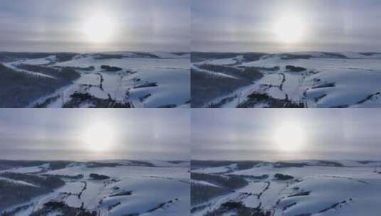 航拍内蒙古雪域雪原日晕高清在线视频素材下载