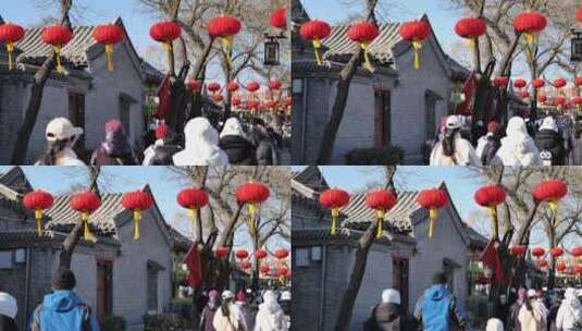 北京春节热闹的街景游客高清在线视频素材下载