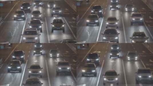 城市夜景车流 俯拍城市车流高清在线视频素材下载