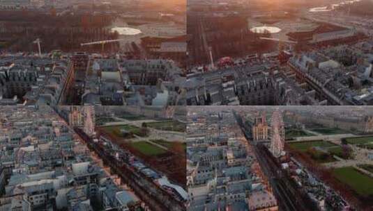 城市航拍巴黎城市天际线日出巴黎著名景点高清在线视频素材下载