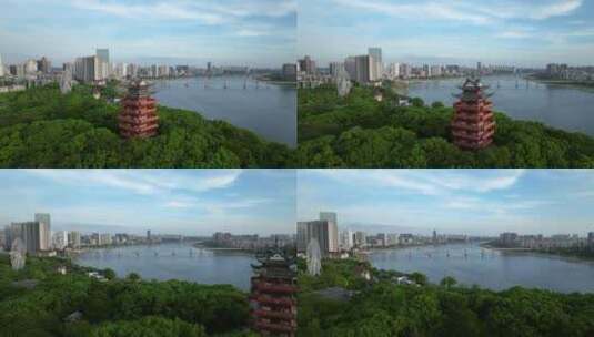 4K航拍株洲城市全景 湘江 神龙阁高清在线视频素材下载