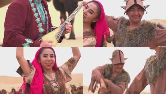 沙漠里音乐响起 人们载歌载舞高清在线视频素材下载