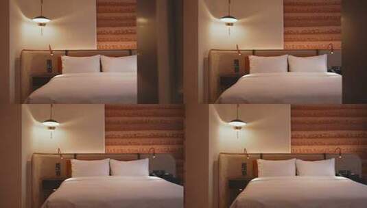 酒店卧室双人大床高清在线视频素材下载