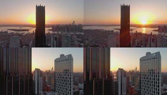 城市航拍布鲁克林塔摩天大楼日出曼哈顿地标高清在线视频素材下载