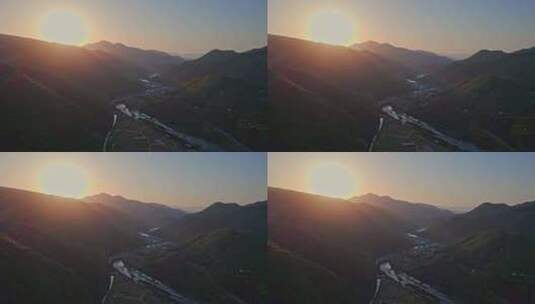 杭州富阳山川河流日出日落航拍高清在线视频素材下载