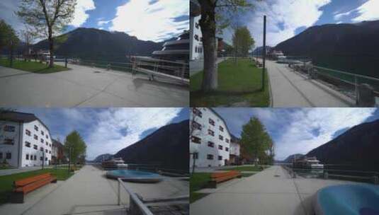 奥地利阿尔卑斯山阿辰湖旁佩尔蒂绍村的长廊。高清在线视频素材下载