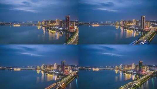 九江八里湖新区夜景航拍延时高清在线视频素材下载