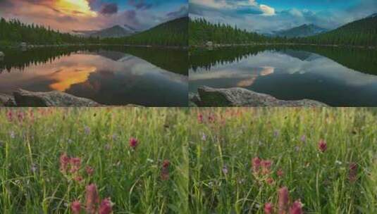 唯美浪漫登山山脉湖泊延时风景高清在线视频素材下载