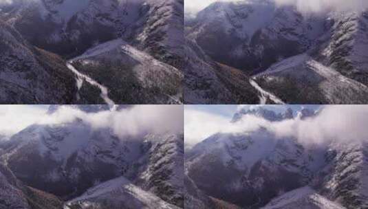 空中拍摄的多洛米蒂阿尔卑斯山冬季宏伟高山的照片高清在线视频素材下载