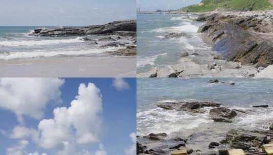 海浪拍打岩石海浪礁石翻滚大海黑色礁石升格高清在线视频素材下载