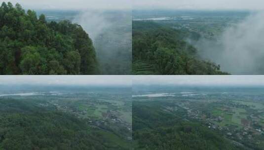 航拍四川乡村美景薄雾飘在空中高清在线视频素材下载