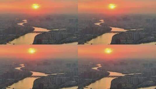 广州珠江日落夕阳航拍高清在线视频素材下载