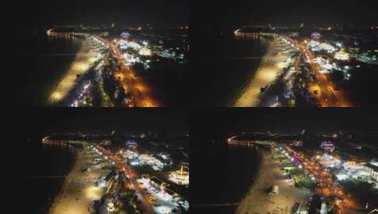 山东蓬莱城市夜景灯光航拍高清在线视频素材下载