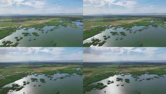 航拍内蒙古纳林湖湿地公园高清在线视频素材下载