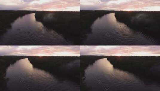日落时密西西比河的航拍镜头高清在线视频素材下载