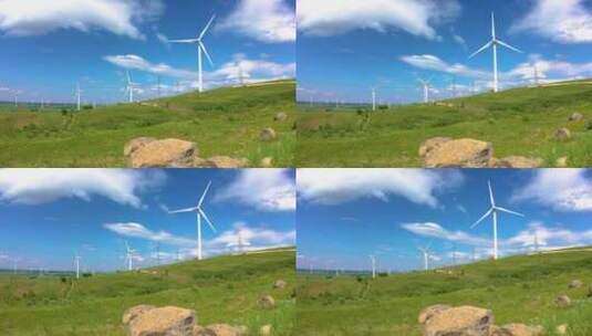 夏季张北草原天路与风力发电机组高清在线视频素材下载