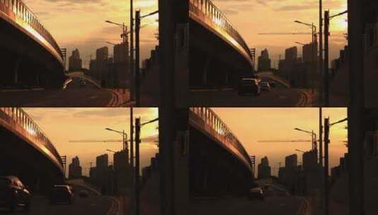 夕阳高架桥延时摄影高清在线视频素材下载
