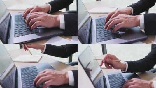 一个男人在笔记本电脑前工作高清在线视频素材下载