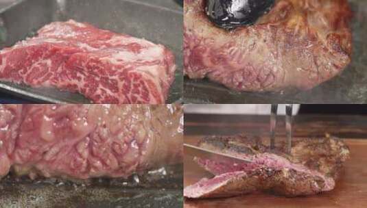煎牛排切牛排超厚原切牛排高清在线视频素材下载